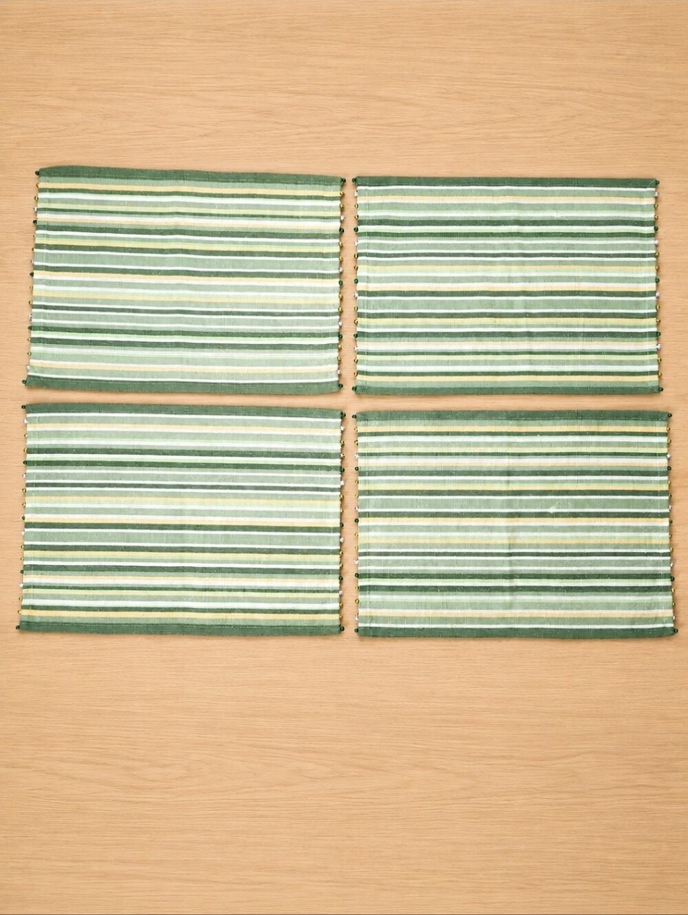Pier 1 Imports Beaded Stripe Placemats Set of 4 NWT Sage Green Cotton